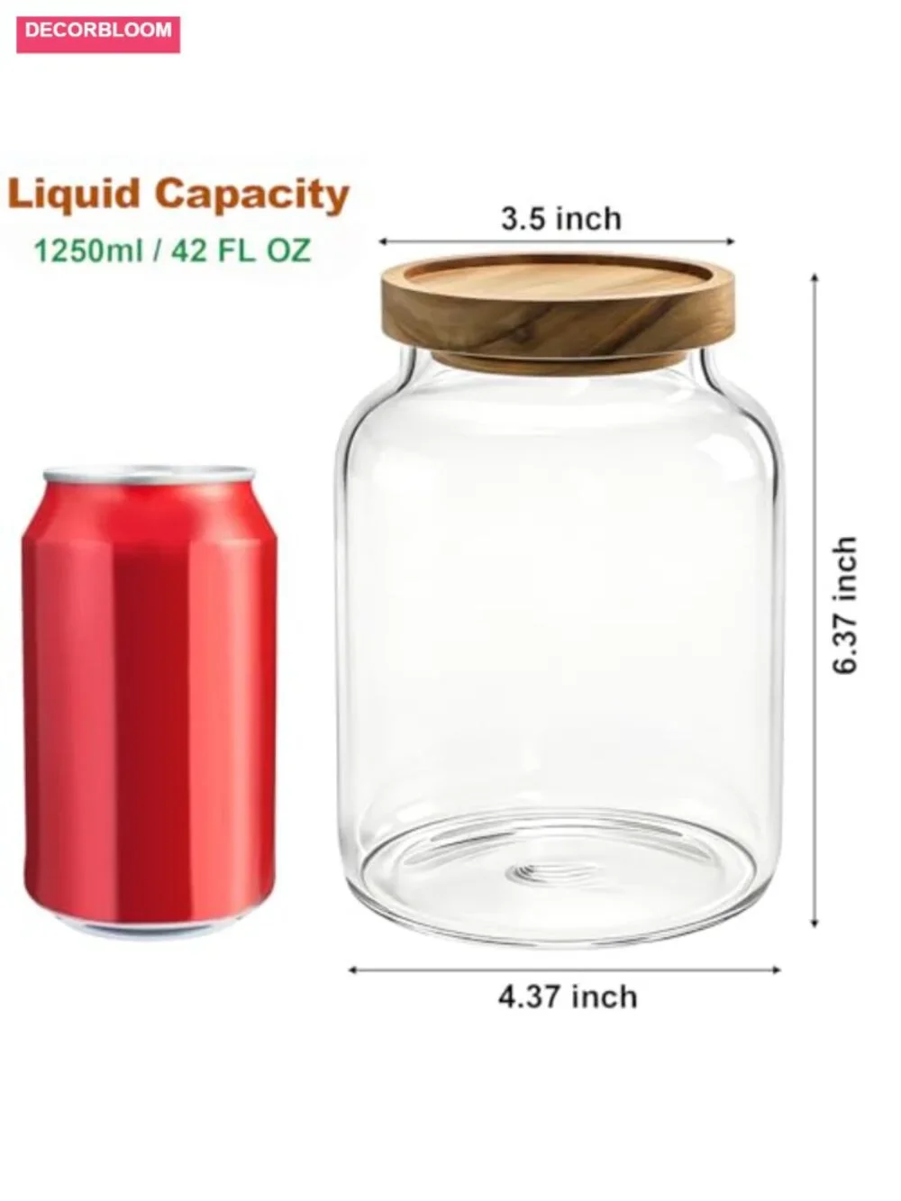 2-Pack Glass Storage Jars with Wooden Lids, 42oz Airtight Canisters